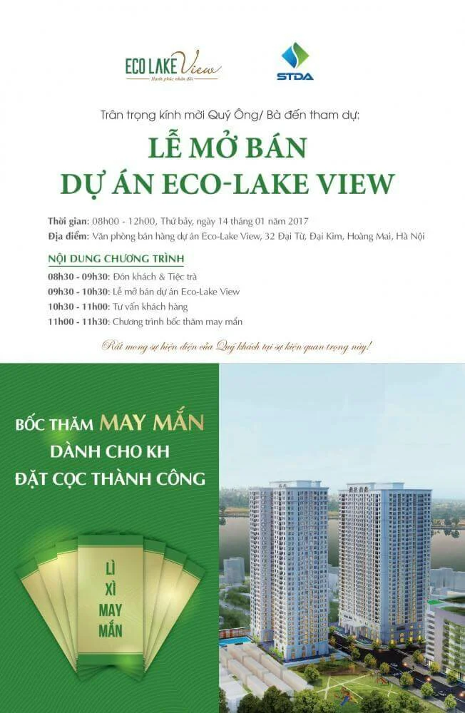 Mở bán chung cư Eco Lake View ngày 14/1/2017